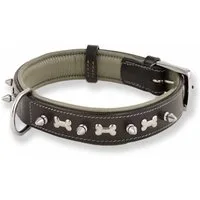 Monkimau Hunde-Halsband Hundehalsband aus Leder mit Knochen und Nieten verziert, Leder