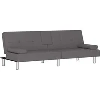 vidaXL Sofa Schlafsofa mit Getränkehaltern Grau Kunstleder