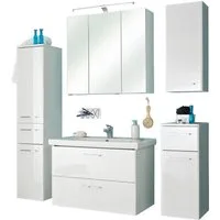 Saphir Badmöbel-Set Quickset 316 5-teilig, inkl. Keramik-Waschtisch und LED-Spiegelschrank, (Set, 5-St), mit Türdämpfern in Weiß Hochglanz, 7 Türen, 3 Schubladen, 1 Klappe