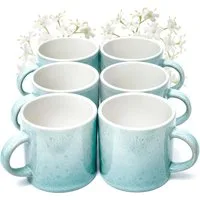 PURE LIVING INTERIOR DESIGN Geschirr-Set Pure Living Tassen 6er 350ml »Ibiza«, Steingut, Türkis, 6 Personen, Steingut, Mediterrane Handwerksoptik, Reaktive Glasur – jedes Stück einzigartig…