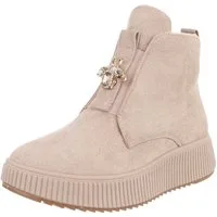 Ital-Design Elegante Damen Plateau-Stiefeletten mit Dekorativem Detail Plateaustiefelette (90457996) Keilabsatz/Wedge Stiefeletten in Beige
