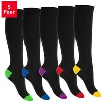 Footstar Langsocken Kinder Baumwoll Kniestrümpfe (5 Paar) abgesetzte Ferse/Spitze