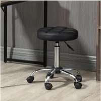 HOMCOM Rollsitz Rollhocker, höhenverstellbar, Kunstleder (Arbeitshocker, 1 St., Salonhocker), für Wohnzimmer, Büro, Schwarz