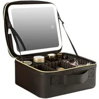 AIMAX Kosmetikspiegel Makeup Bag Schminktasche Schminkkoffer mit Spiegel und Licht, Make-up Tasche mit Spiegel-3 Farben LED Reise Kosmetiktasche