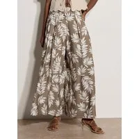 Apricot Culotte Plissierte Culotte-Hose mit Blattmuster