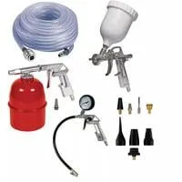 Druckluft-Zubehörset, 13-teilig, Ausblas-Werkzeug inkl. Reifenfüllgerät, Farbspritzpistole, Sandstrahlpistole
