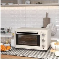 HOMCOM Minibackofen Backofen 10 L 750W 100-230℃ mit Backblech Pizza-Ofen, zum Grillen, Backen, Toasten, Cremeweiß