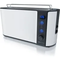Arendo Toaster Langschlitz, Edelstahl, Display mit Restzeitanzeige, Brötchenaufsatz, 1 langer Schlitz, für 2 Scheiben, 1000 W, Defrost Funktion, Wärmeisolierendes Gehäuse, Krümelschublade