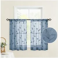 BYSURE Gardine Voile Scheibengardinen modern Wohnzimmer Bistrogardine für Küche, Bad (2 St), Stangendurchzug, transparent, Küchenvorhänge, besticktes Blattmuster, Vorhänge für kleine Fenster