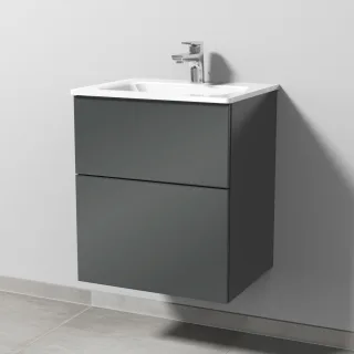 Sanipa 3way Glas-Set Glas-Waschtisch und Unterbau mit 2 Auszügen, Anthrazit-Glanz SF20079