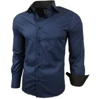 Baxboy Langarmhemd Kentkragen Businesshemd Slim Fit Hemd mit farblich abgesetzten B-444