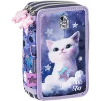 DERFORM Federtasche Katze 3 Fach gefüllt Federmäppchen Federmappe blau Mäppchen Kätzchen