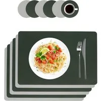 relaxdays Platzset Platzdeckchen mit Untersetzern 6er Set, (6-St), Grau-Grün, Rechteckig