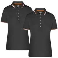 James & Nicholson Poloshirt Doppelpack Damen Polo-Shirt coldblack mit UV-Schutz JN965 (Spar-Set, 2er-Pack) Kontraststreifen an Kragen und Ärmel