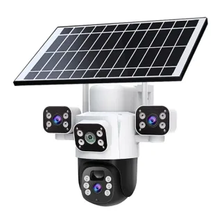 6MP 3-Lens Ultra HD Solar Powered WIFI Security Camera 360° Pan Tilt Full Color Night Vision Motion Tracking Two Way Aud