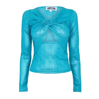 AmyLynn - Oberteil für Damen, V-Ausschnitt, Schmal, Langärmlig (Blau)