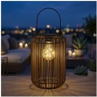Kremers Schatzkiste LED Laterne LED Solarlaterne Rattan Optik 31cm mit Dämmerungssensor IP44, LED fest integriert