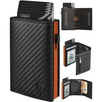 TEEHON Geldbörse Magnetischer Slim Wallet mit Münzfach&RFID Schutz&ID-Fenster (Leder Portmonee Geldbeutel kartenetui für Karten), kreditkartenetui Herren Klein - Kartenhalter Schwarz