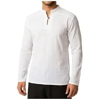 PANASIAM Langarmhemd Fischerhemd Herren - Fisherman Shirt aus 100% Baumwolle ohne Kragen Leichtes Sommerhemd mit Henley Ausschnitt auch als Mittelalterhemd