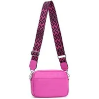 ITALYSHOP24 Schultertasche Damen kleine Umhängetasche CrossBody Crossover Handytasche Geldbörse (Spar-Set aus einer Tasche mit einem breitem Muster Stoffgurt/Umhängeband), Bodybag, Brusttasche, Hüfttasche, Muster Taschengurt, leicht Gewicht