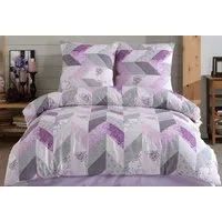 Buymax Bettwäsche Eldora, Renforcé: 100% Baumwolle, 3 teilig, 200x200 cm Kissenbezug 80x80, Reißverschluss Bettwäsche-Set, Lila Grau