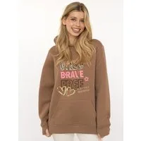 Zwillingsherz Hoodie "Wild Brave Free" gestickter Schriftzug, mit Pailletten, Leomuster, Fronttasche, Kapuze