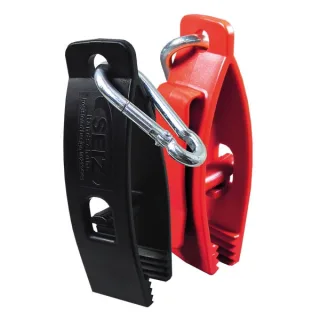 Handschuhhalter | SEIZ® | SNAPPER | schwarz | Handschuhclip inkl. Karabiner | einhändig bedienbar | Befestigung per Gürtelclip oder Karabiner Rot
