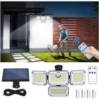 Sunicol LED Außen-Deckenleuchte 4 Köpfe Solarleuchte, mit 5M Kabe,Bewegungssensor, IP65 Wasserdicht, Kaltweiß, mit Fernbedienung, für Außen Garage Innenhof Hof
