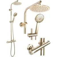 wohnwerk.idee Duschsystem Duschgarnitur mit Thermostat Bliss Matt Gold, 2 Strahlart(en)
