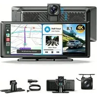 ESSGOO 4K 8.1" Apple Carplay Android Auto Display Vorne Rückfahr Dashcam Dashcam (HD, Tragbar Autoradio Rückfahrkamera IPS Touchscreen GPS Navi FM AUX)
