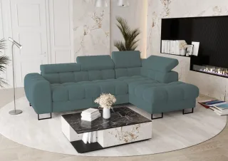 Ecksofa Schlafsofa BASTIEN in Stoff Terra Flaschengrün Ottomane Rechts