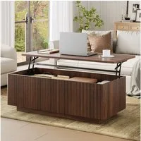 FABATO Couchtisch Lift-Couchtisch 106 cm mit großem verstecktem Stauraum (1-St., aufklappbar, Holz-Optik, Mid-Century-Modern-Stil, für Ihr Sofa), rechteckiges Fluted-Design mit abgerundeten Ecken