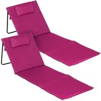 Spetebo Gartenliege Strandmatte 2er Set klappbar mit verstellbarer Rückenlehne, Anzahl, 1 St., Stück, Integriertes Kopfkissen