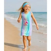 coolismo Kleid & Haarband Shirtkleid Regenbogenfisch-Print & Haarband gestreift (Set, 2-tlg., Kleid & Haarband) niedliches Design, Baumwolle