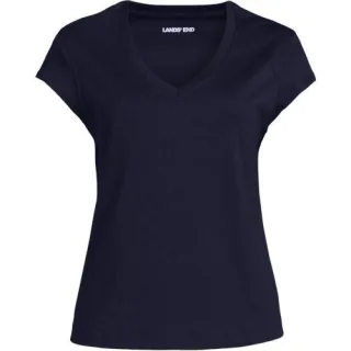 Supima-Shirt mit V-Ausschnitt und Kappärmeln für Damen in Plus-Größe, Damen, size: plus, Weiß, Baumwolle, by Lands' End