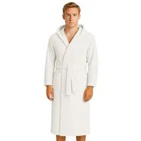 BARBONS Herrenbademantel Barbons Bademantel Herren, Morgenmantel Baumwolle mit Kapuze, Kapuze, Bindegürtel, Taschen, Gürtel, Langform, Walkfrottee, Kapuze, Gürtel, 2 Taschen, S-3XL