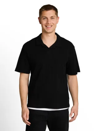 TOM TAILOR Denim - Relaxed Polo mit Struktur und Resort Kragen schwarz - Gr. - L