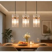 Nettlife LED Pendelleuchte Retro Gold/Schwarz kristall E27 Hängelampe 3 Flammig Hängeleuchte 16cm, ohne Leuchtmittel, für esstisch esszimmer Wohnzimmer Küche
