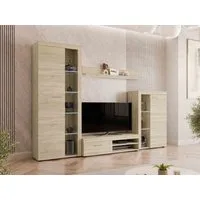 MIRJAN24 Wohnwand Rumba, (4er-Set, Hochvitrine, Wandregal, TV-Lowboard, Vitrine), mit Glasregale, LED-Beleuchtung als Option