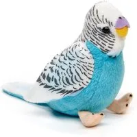 Uni-Toys Kuscheltier Wellensittich mit Stimme, 12 cm - blau/grün - Plüsch-Vogel, Plüschtier, zu 100 % recyceltes Füllmaterial