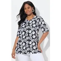 Ulla Popken T-Shirt T-Shirt Blüten A-Linie V-Ausschnitt Halbarm