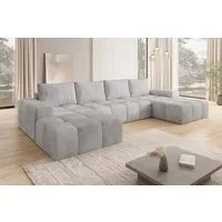PROMETO Möbel Ecksofa Couch U-Form, Sofa U-Form Teddy-Bouclé, Web oder Cord-Stoff Cento