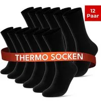 sockenkauf24 Thermosocken 6, 12, 24 Paar warme Wintersocken Damen & Herren Vollfrottee (Schwarz, 12-Paar, 43-46) aus Baumwolle mit Pique Komfortbund