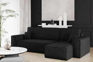 Ecksofa Schlafsofa Sofa MARIS Stoff Poso Schwarz Ottomane Rechts