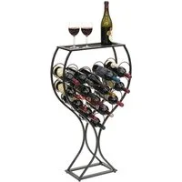 DanDiBo Weinregal im Weinglas Design Metall Schwarz Flaschenregal stehend 100 cm 96211, für 15 Flaschen, mit Ablage, aus Schmiedeeisen