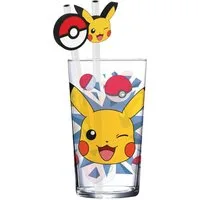 Stor Glas Pokémon Glas Tumbler mit Trinkhalmen Pikachu 485 ml, 1-tlg., Glas Tumbler mit Metallstrohhalmen
