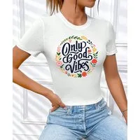 RMK T-Shirt Damen Shirt Bluse kurzarm Rundhals coolen Aufdruck "Good Vibes Only"