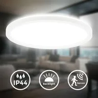 B.K.Licht LED Deckenleuchte LED Panel Bewegungsmelder IP44 weiß - BKL1604, LED fest integriert, 2700K - Extra-Warmweiß, LED Badlampe 29 x 3 cm Weiß 18W Badleuchte Decke Badezimmer Küche