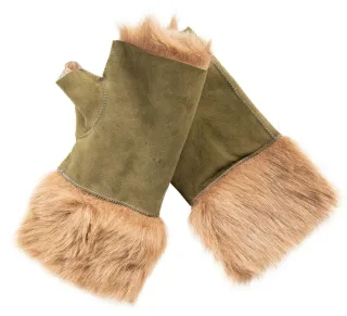 Damen-Fäustlinge aus Lammfell, fingerlose Manschetten, Toscana-Wildleder, Schaffellfell