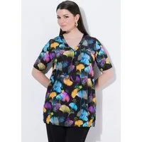 Ulla Popken T-Shirt Slinky-Longshirt Ginkgo A-Linie V-Ausschnitt